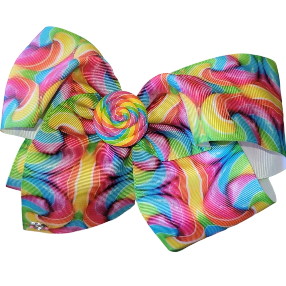 JoJo Siwa rainbow striped candy clip in bow